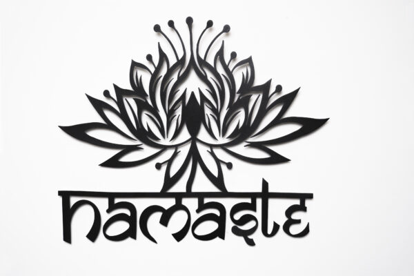 Wallcentre's Namaste Floral Lotus Metal Wall Hanging Art (Black, 48 X 55 cm)