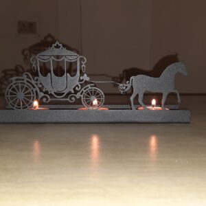 Wallcentre's Table Top with Candles - Cart & A Horse Metal for Office & Home Desk Decor Matte Black Color (Black, Size: 10 x 15 Cm)