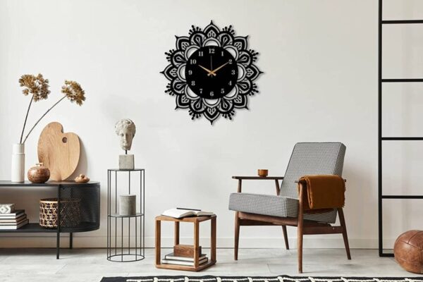 Wallcentre's Mandala Metal Wall Art Clock  (40 Cm, Black)